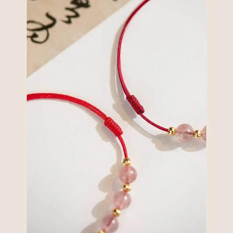 star8s strawberry crystal beads luck red string anklet: chinese - style romantic lucky accessory star8s