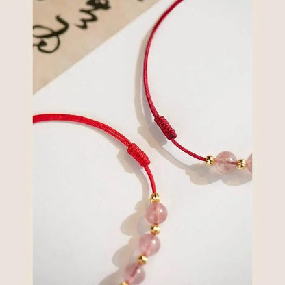 STAR8S Strawberry Crystal Beads Luck Red String Anklet: Chinese - style Romantic Lucky Accessory STAR8S