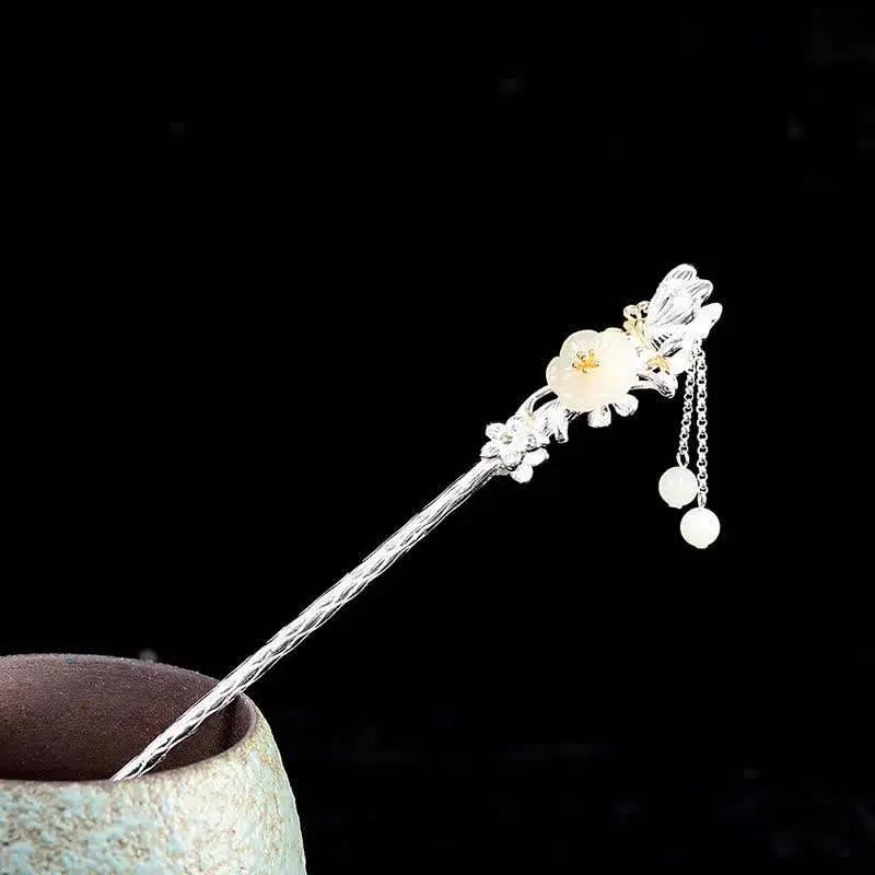 star8s white jade flower blessing hairpin: chinese ancient - style exquisite hair accessory star8s
