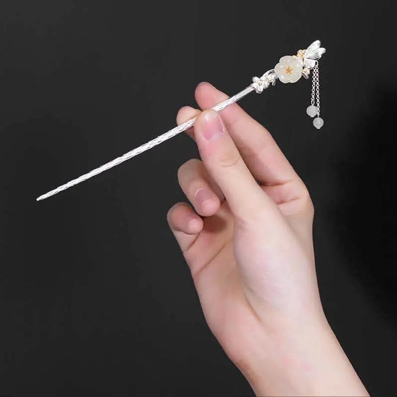 STAR8S White Jade Flower Blessing Hairpin: Chinese Ancient - style Exquisite Hair Accessory STAR8S