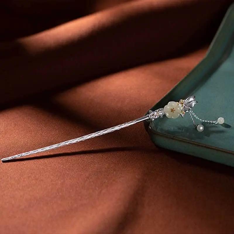 star8s white jade flower blessing hairpin: chinese ancient - style exquisite hair accessory star8s