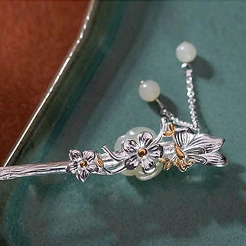 STAR8S White Jade Flower Blessing Hairpin: Chinese Ancient - style Exquisite Hair Accessory STAR8S