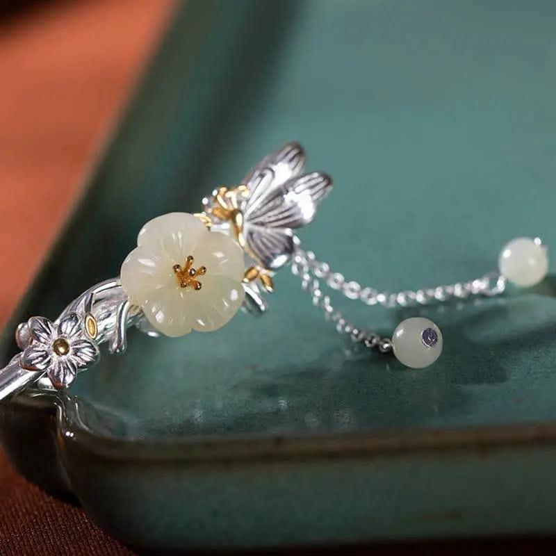 STAR8S White Jade Flower Blessing Hairpin: Chinese Ancient - style Exquisite Hair Accessory STAR8S
