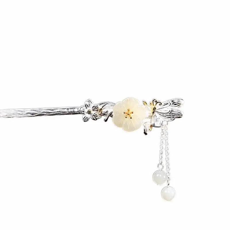 STAR8S White Jade Flower Blessing Hairpin: Chinese Ancient - style Exquisite Hair Accessory STAR8S