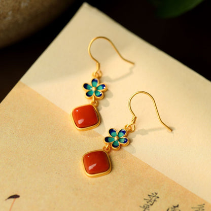 Silver Earrings: Enamel Petal + Nanjiang Red Agate | STAR8S
