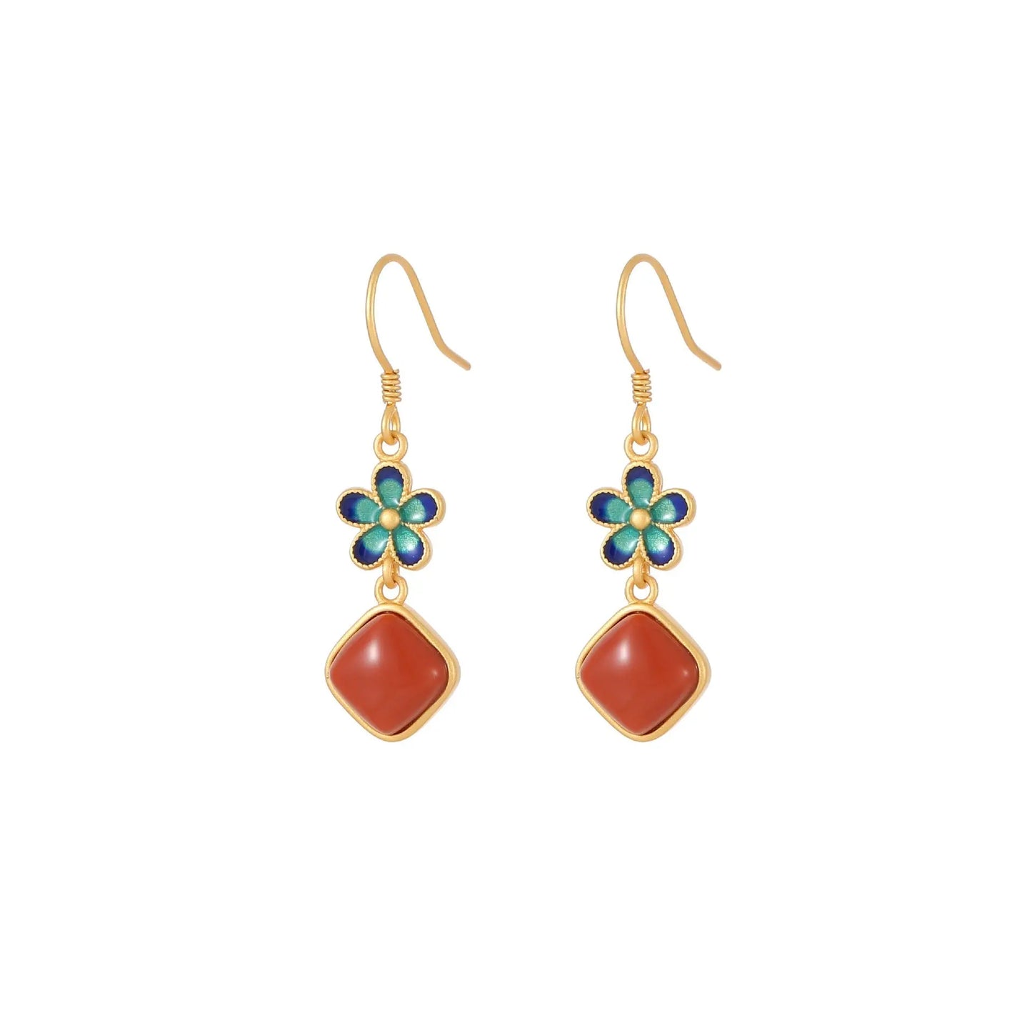 silver earrings: enamel petal + nanjiang red agate | star8s