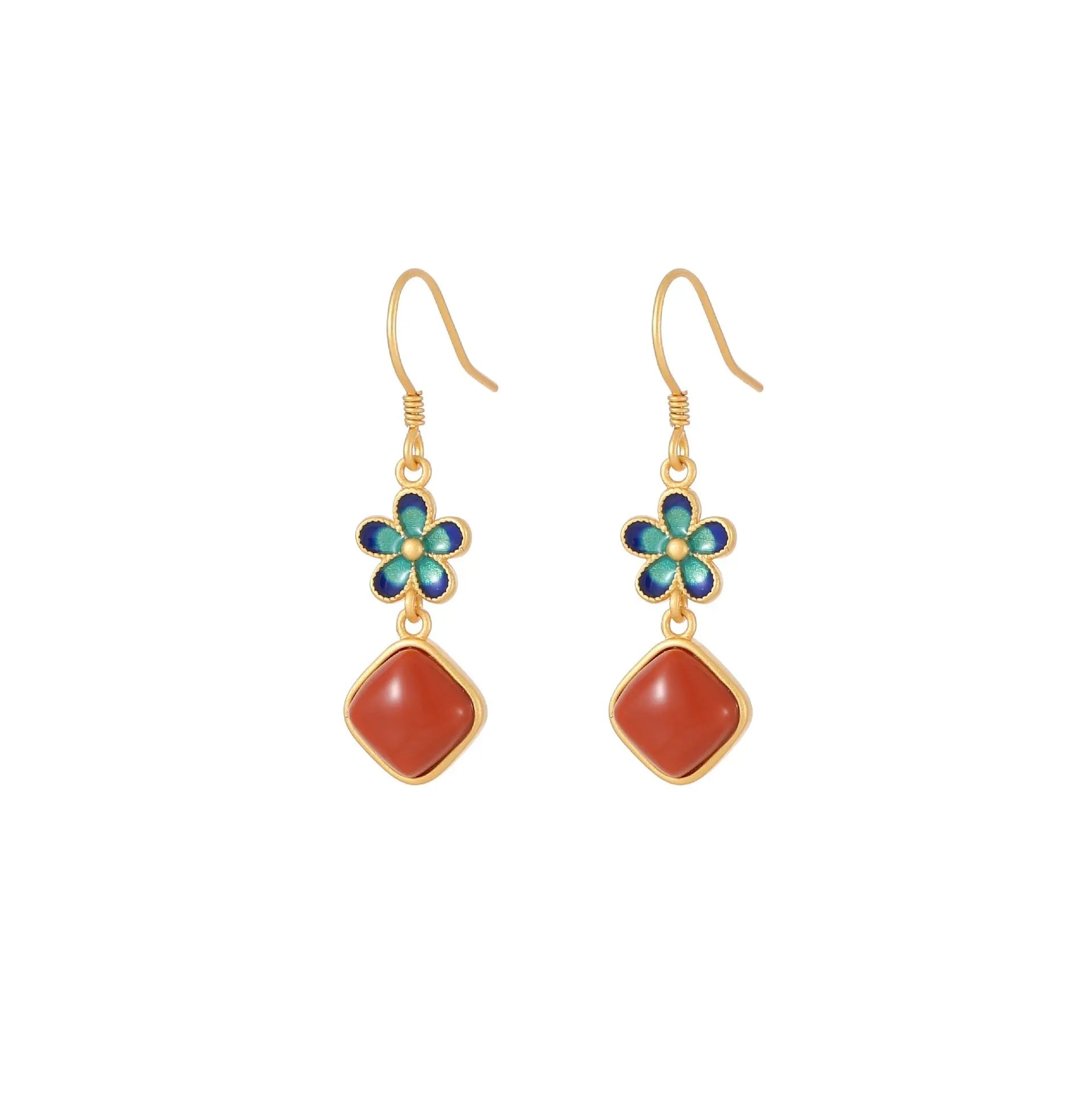 Silver Earrings: Enamel Petal + Nanjiang Red Agate | STAR8S