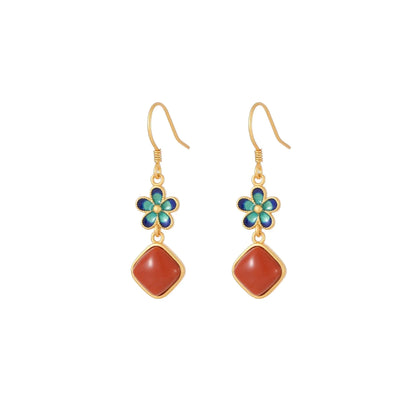 Silver Earrings: Enamel Petal + Nanjiang Red Agate | STAR8S