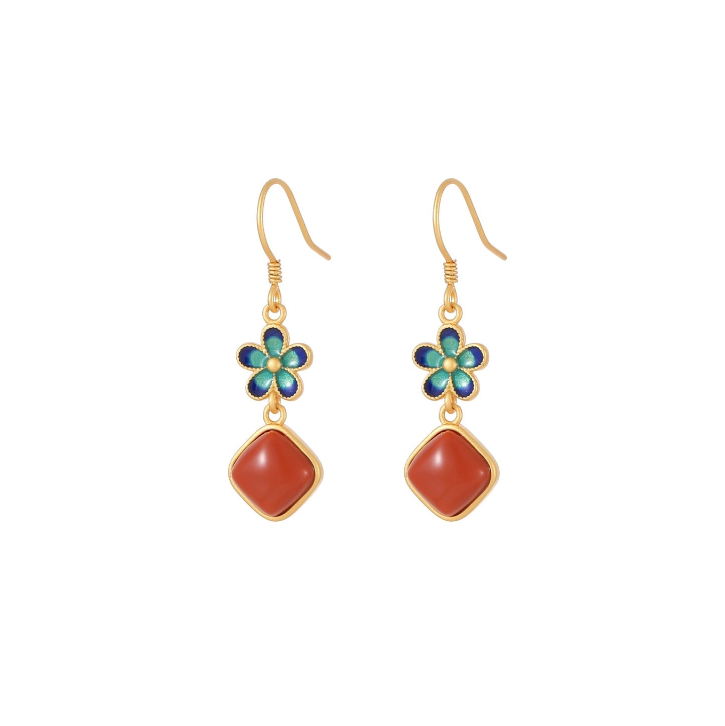 silver earrings: enamel petal + nanjiang red agate | star8s