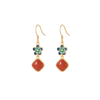 Silver Earrings: Enamel Petal + Nanjiang Red Agate | STAR8S