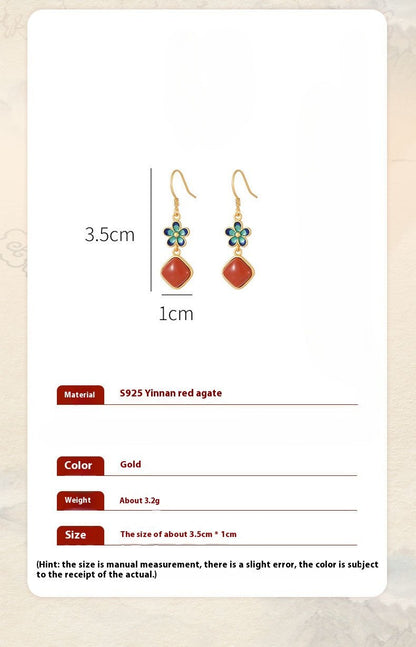Silver Earrings: Enamel Petal + Nanjiang Red Agate | STAR8S