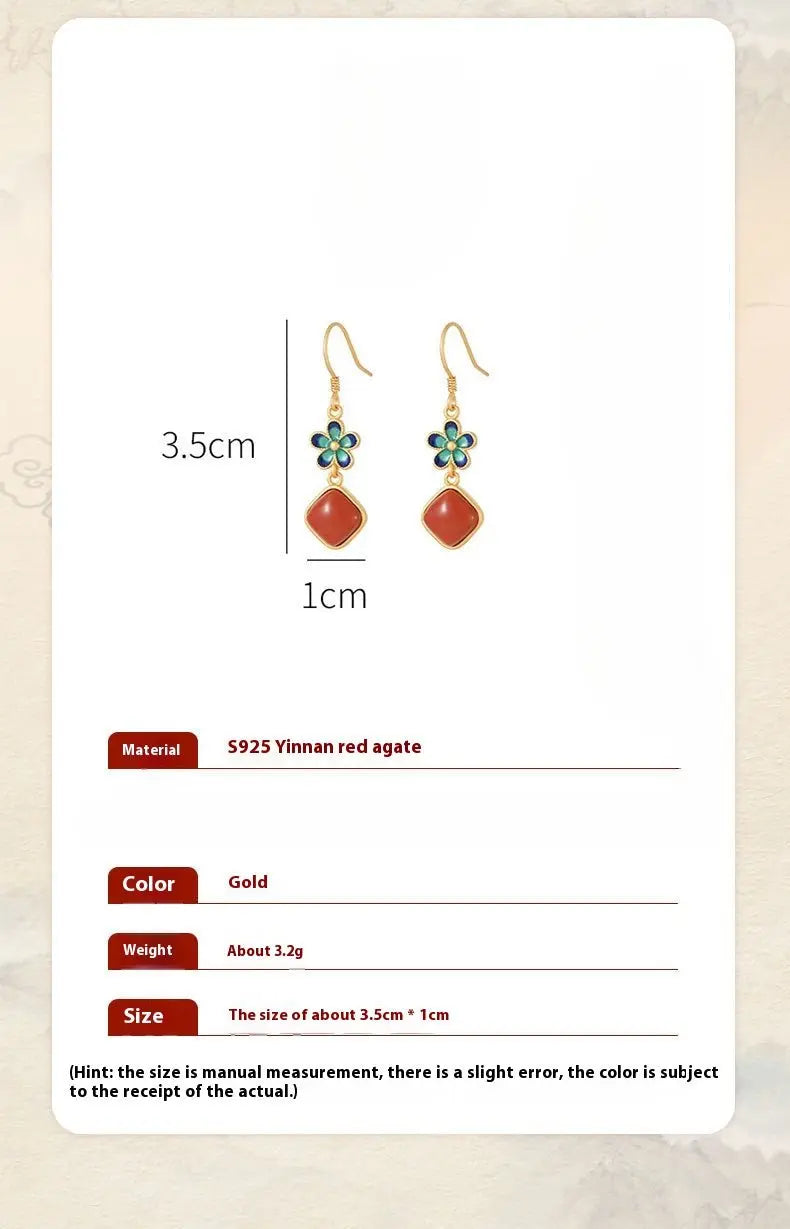 silver earrings: enamel petal + nanjiang red agate | star8s
