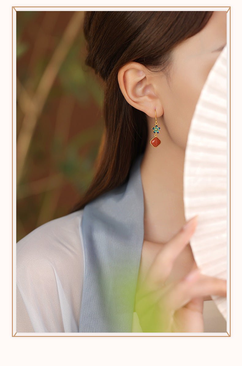 silver earrings: enamel petal + nanjiang red agate | star8s