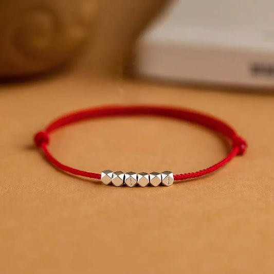 Silver Fragment Red String Bracelet - Minimalist Handcrafted Bracelet for Couples & Friends | Adjustable & Durable - STAR8S