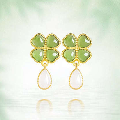 Sophisticated & Luxe Green Jade Earrings: 925 Silver Hetian Jade Spinach Green Clover | STAR8S