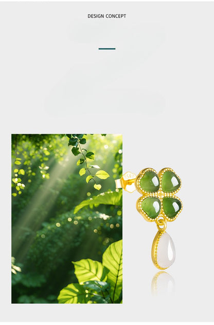 Sophisticated & Luxe Green Jade Earrings: 925 Silver Hetian Jade Spinach Green Clover | STAR8S