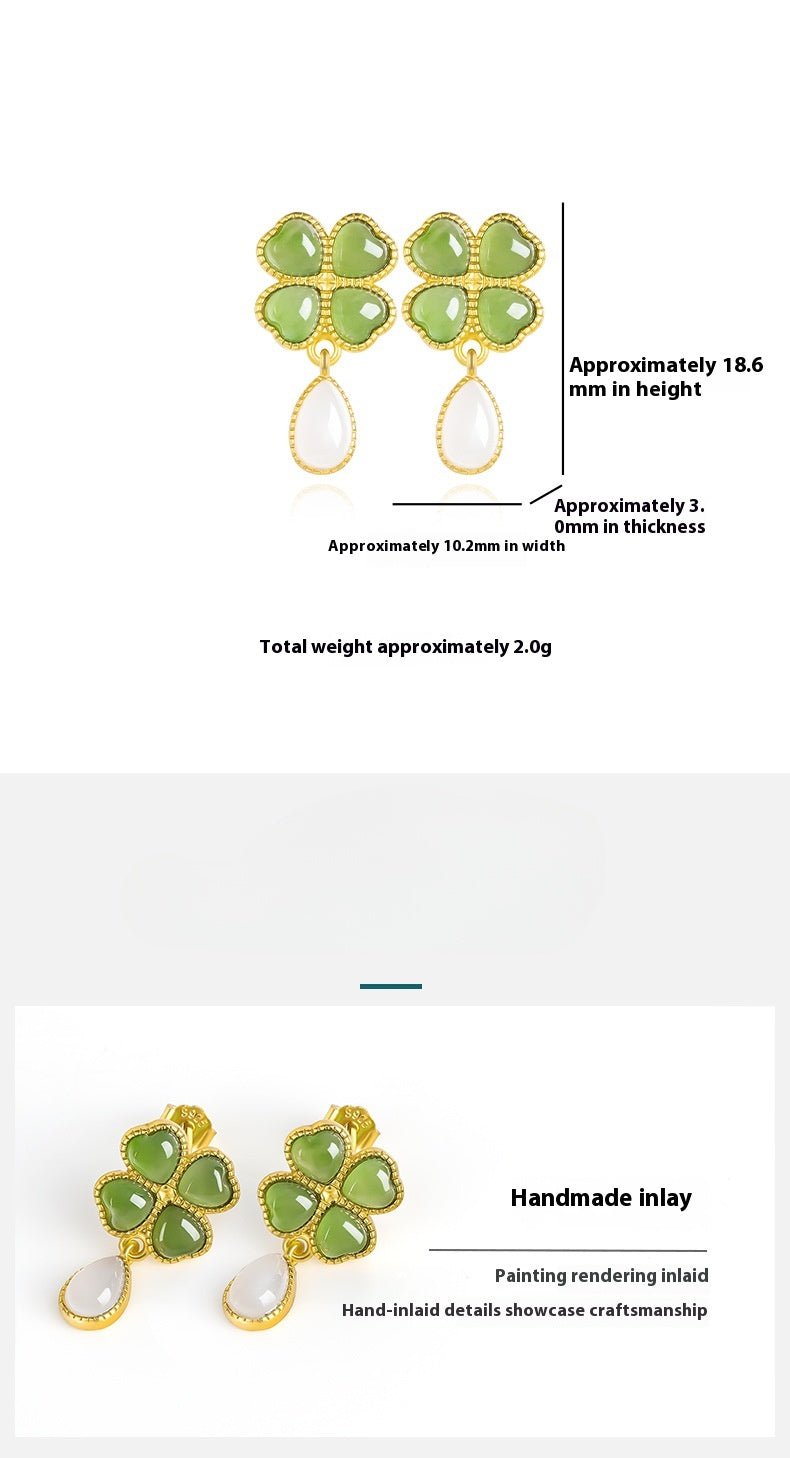 sophisticated & luxe green jade earrings: 925 silver hetian jade spinach green clover | star8s