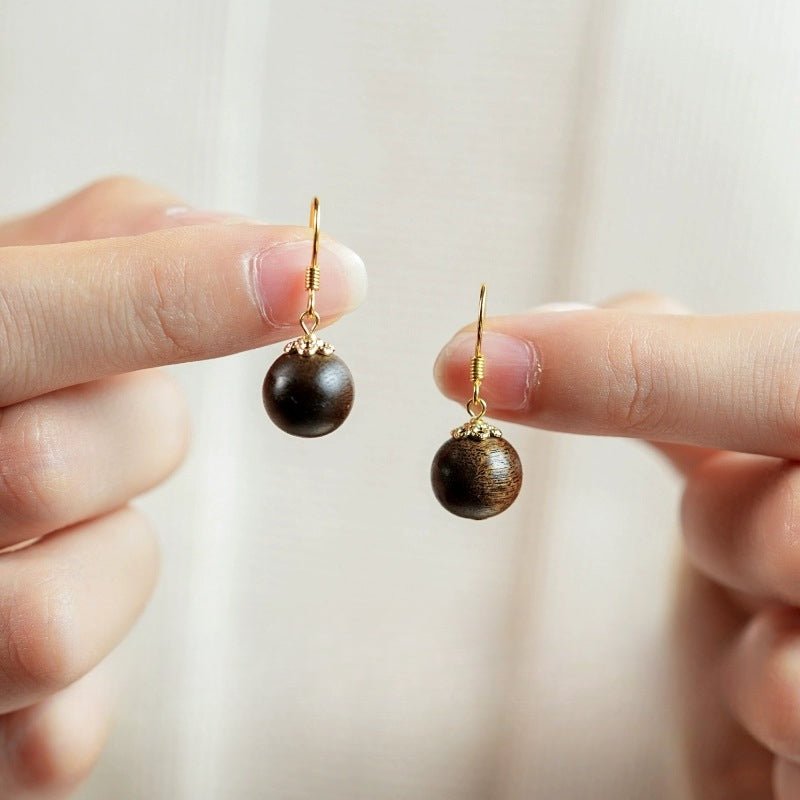 Sterling Silver Ear Studs - Chinan Agarwood, 925 Silver Earrings | STAR8S