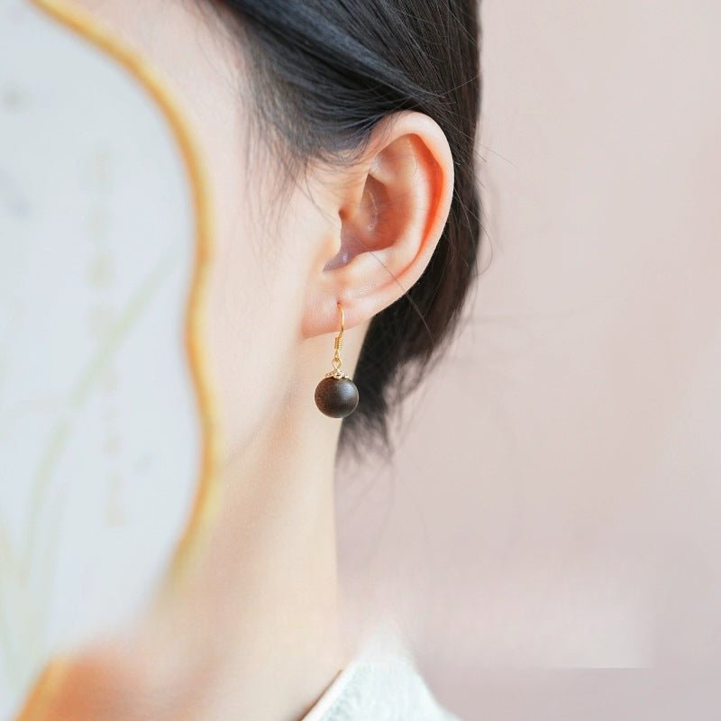 Sterling Silver Ear Studs - Chinan Agarwood, 925 Silver Earrings | STAR8S