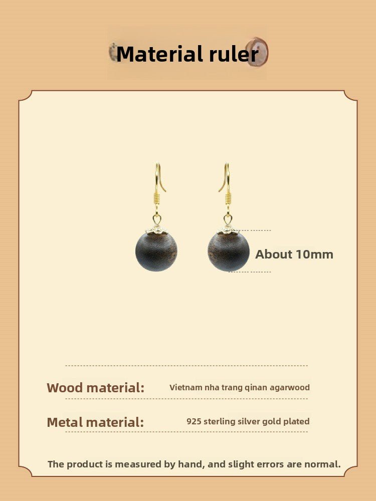 Sterling Silver Ear Studs - Chinan Agarwood, 925 Silver Earrings | STAR8S