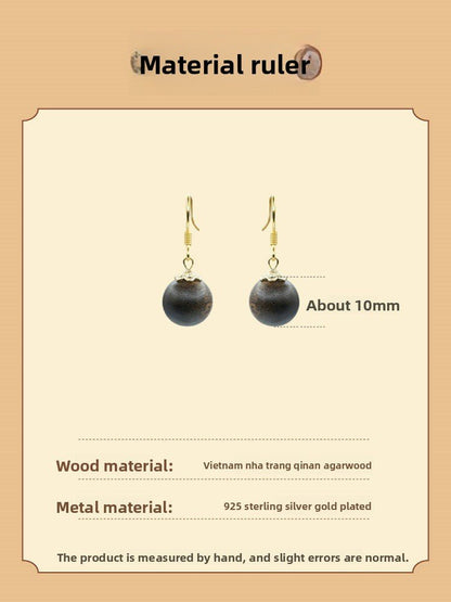 Sterling Silver Ear Studs - Chinan Agarwood, 925 Silver Earrings | STAR8S