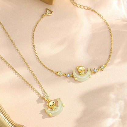 Stone Necklace - Moon Boat Cute Snake Hetian & Red Agate | STAR8S