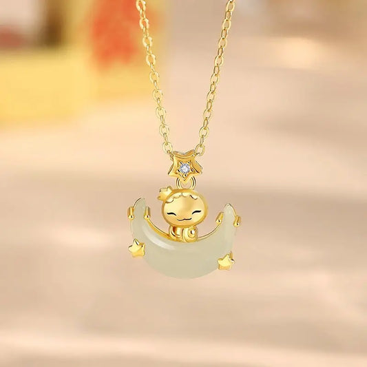 Stone Necklace - Moon Boat Cute Snake Hetian & Red Agate | STAR8S