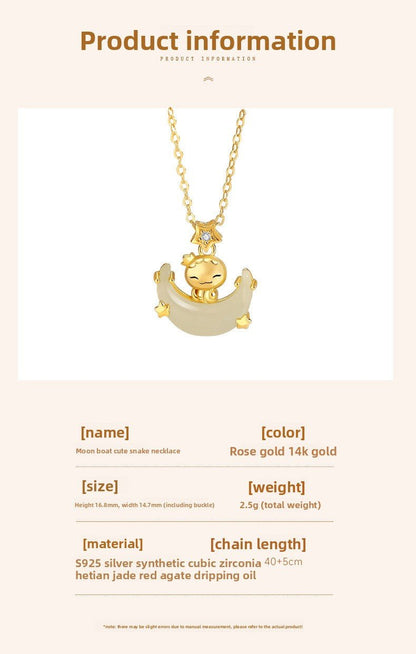 Stone Necklace - Moon Boat Cute Snake Hetian & Red Agate | STAR8S