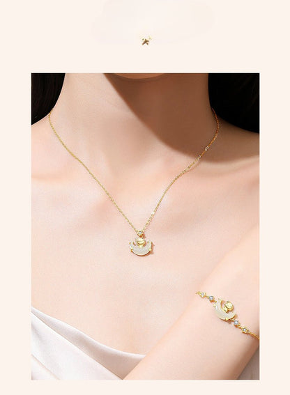 Stone Necklace - Moon Boat Cute Snake Hetian & Red Agate | STAR8S