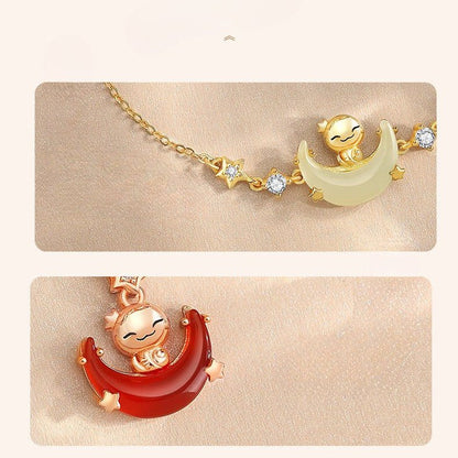 Stone Necklace - Moon Boat Cute Snake Hetian & Red Agate | STAR8S - STAR8S