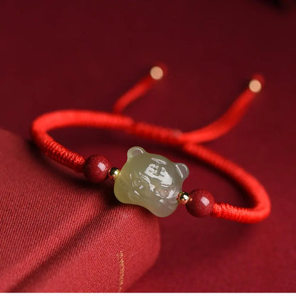 Tiger Power Hetian Jade Bracelet‌ - Red String for Courage & Strength - STAR8S