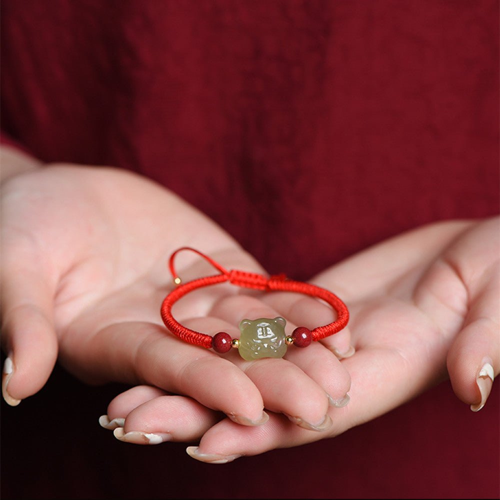 tiger power hetian jade bracelet‌ - red string for courage & strength - star8s