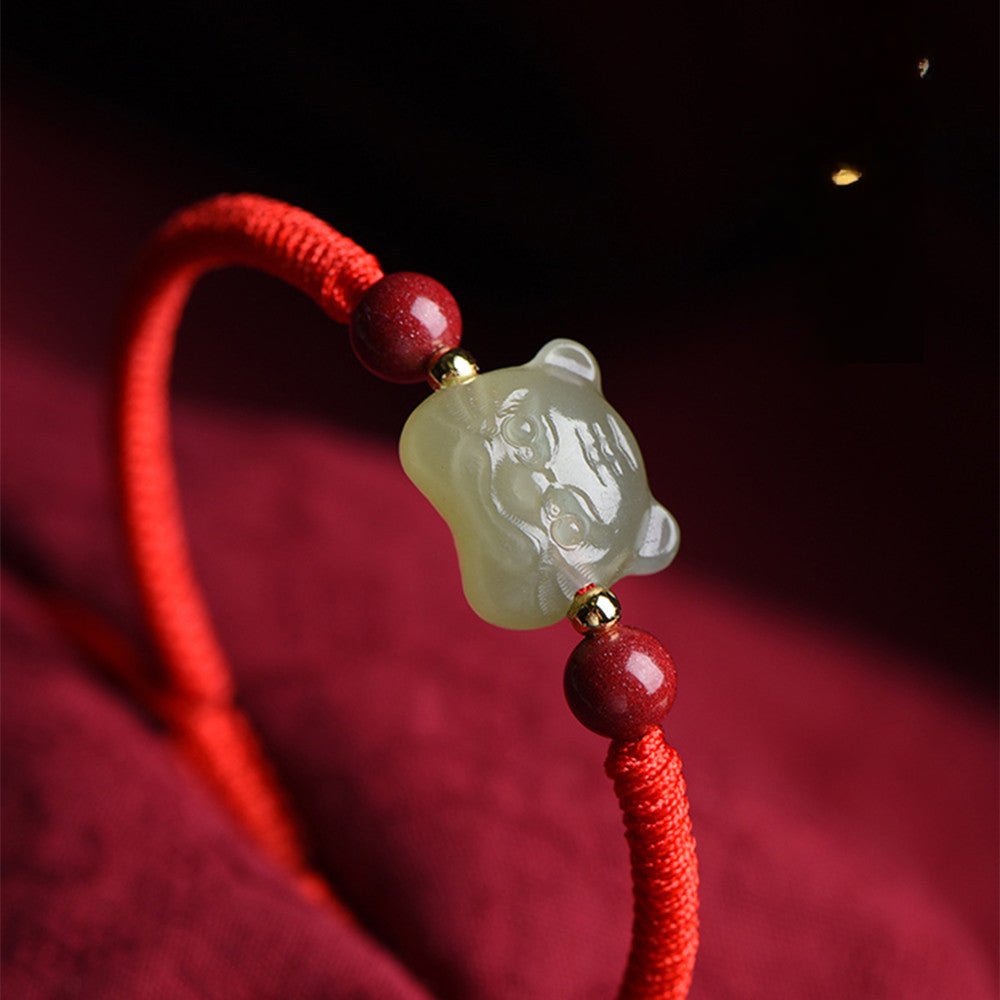Tiger Power Hetian Jade Bracelet‌ - Red String for Courage & Strength - STAR8S