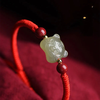 Tiger Power Hetian Jade Bracelet‌ - Red String for Courage & Strength - STAR8S