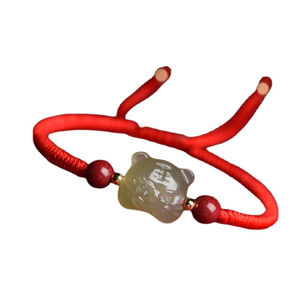 tiger power hetian jade bracelet‌ - red string for courage & strength - star8s