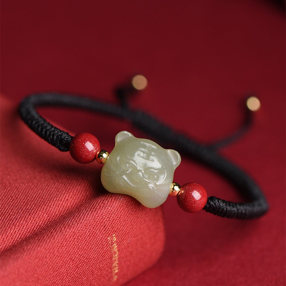 Tiger Power Hetian Jade Bracelet‌ - Red String for Courage & Strength - STAR8S