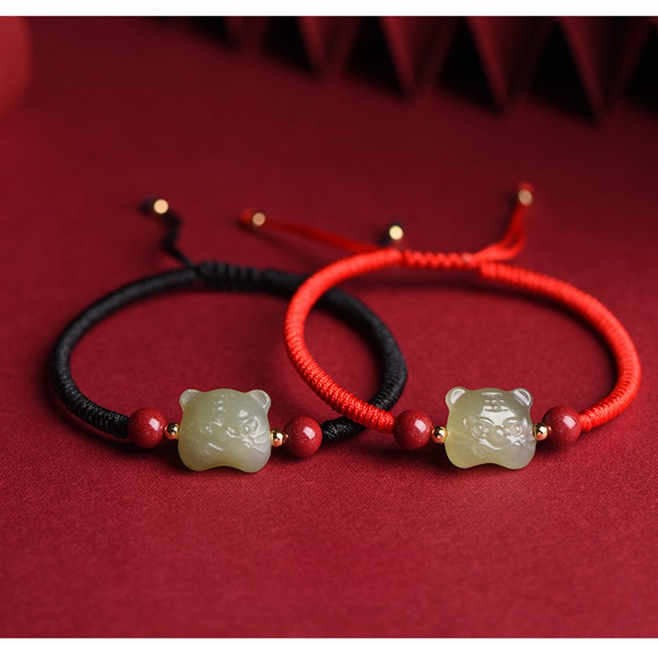 Tiger Power Hetian Jade Bracelet‌ - Red String for Courage & Strength - STAR8S