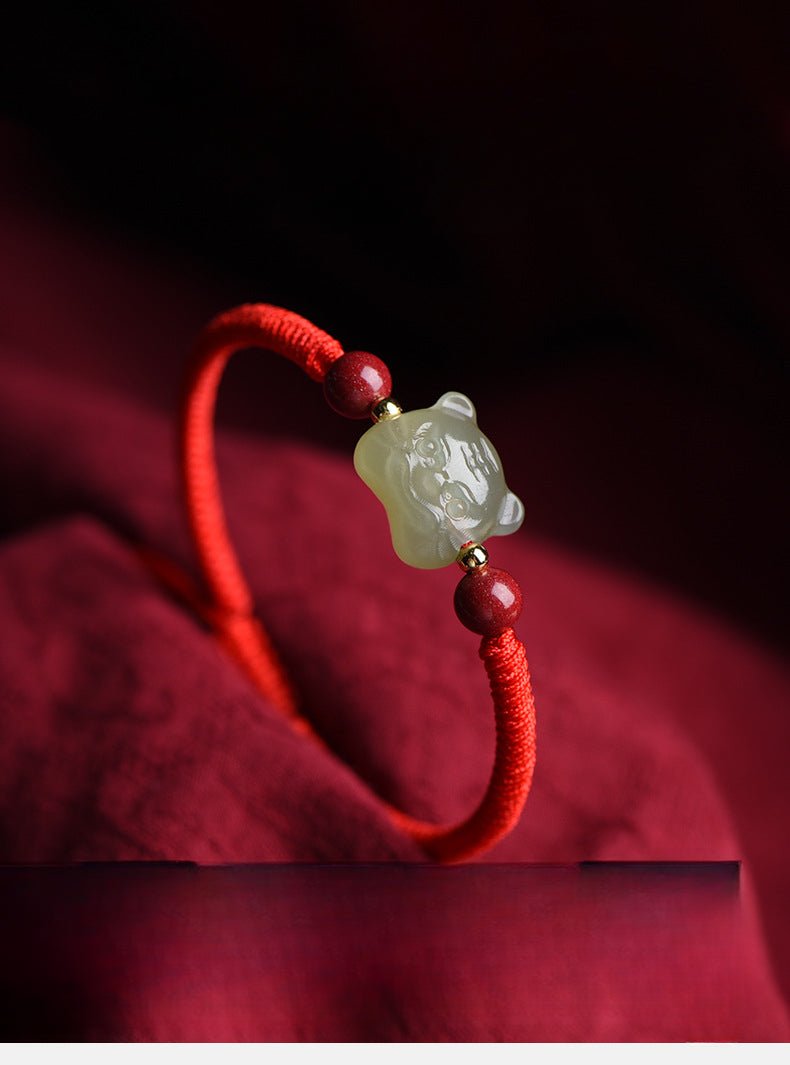tiger power hetian jade bracelet‌ - red string for courage & strength - star8s