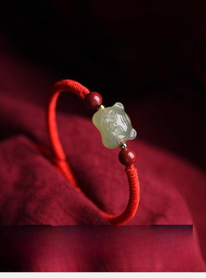 Tiger Power Hetian Jade Bracelet‌ - Red String for Courage & Strength - STAR8S