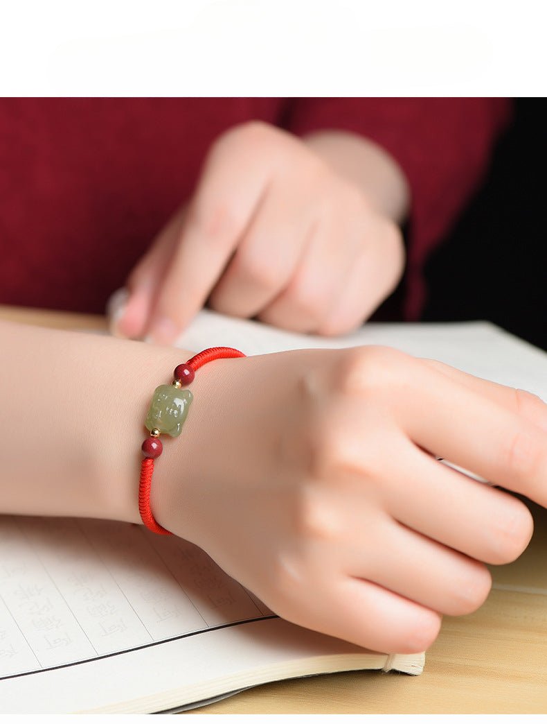 tiger power hetian jade bracelet‌ - red string for courage & strength - star8s