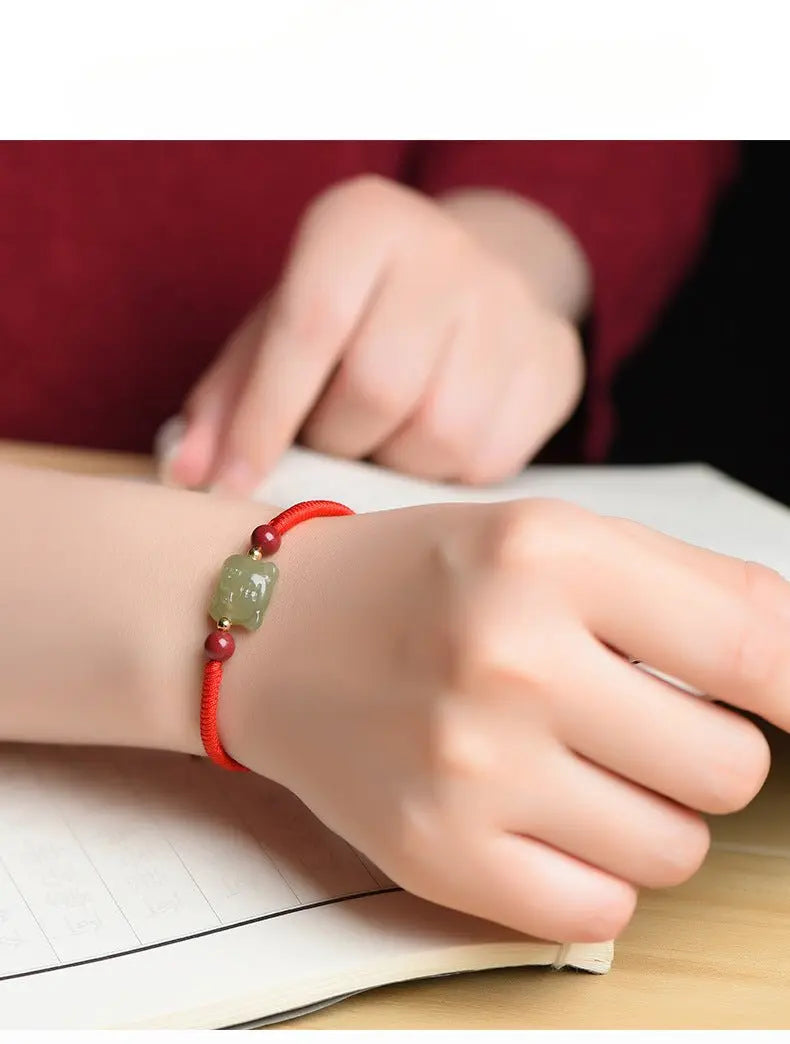 Tiger Power Hetian Jade Bracelet‌ - Red String for Courage & Strength - STAR8S