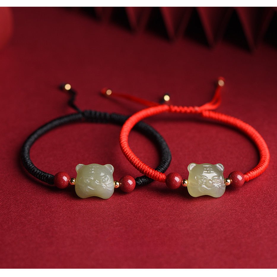tiger power hetian jade bracelet‌ - red string for courage & strength - star8s