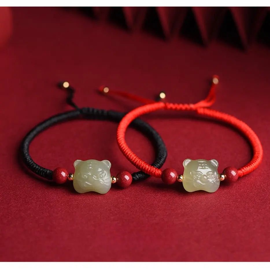 tiger power hetian jade bracelet‌ - red string for courage & strength - star8s