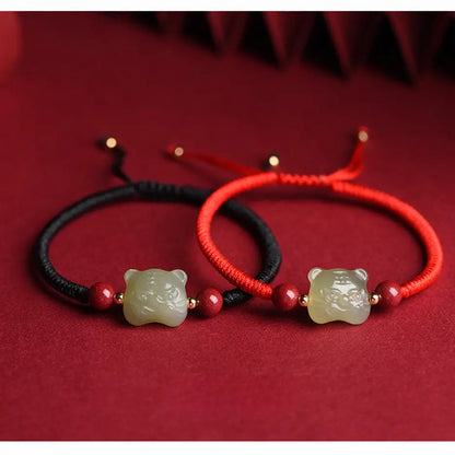Tiger Power Hetian Jade Bracelet‌ - Red String for Courage & Strength - STAR8S