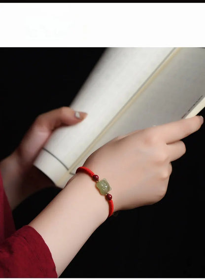 Tiger Power Hetian Jade Bracelet‌ - Red String for Courage & Strength - STAR8S