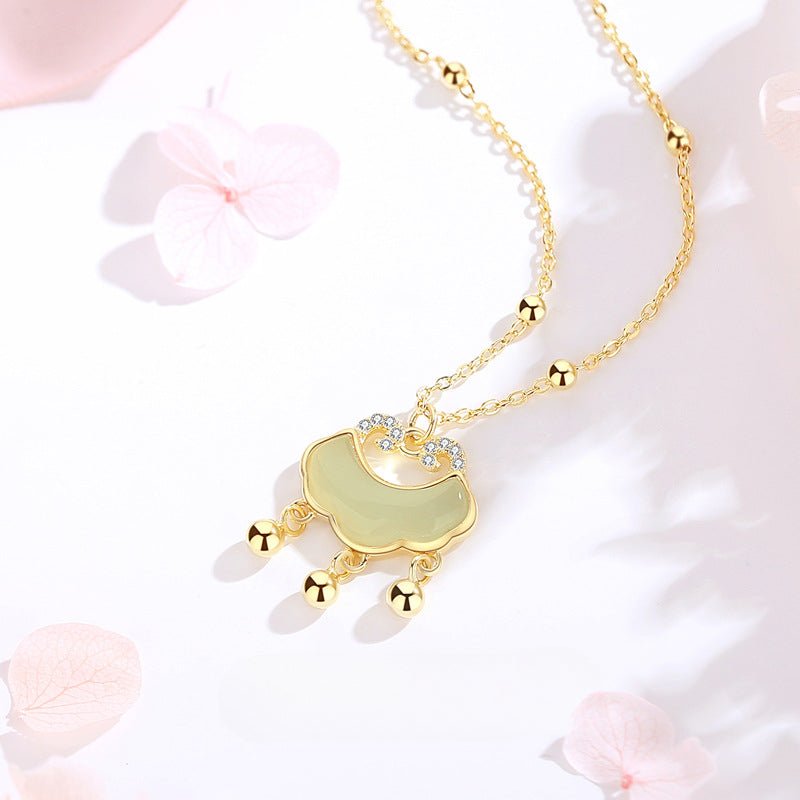 traditional necklace with jade pendant - 925 silver hetian longevity lock | star8s