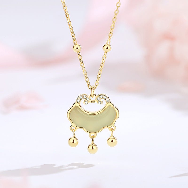 traditional necklace with jade pendant - 925 silver hetian longevity lock | star8s