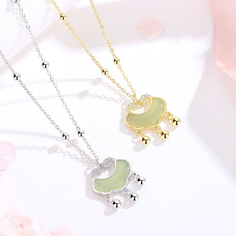 traditional necklace with jade pendant - 925 silver hetian longevity lock | star8s