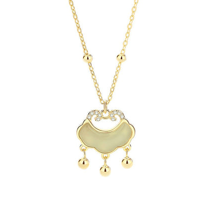 Traditional Necklace with Jade Pendant - 925 Silver Hetian Longevity Lock | STAR8S