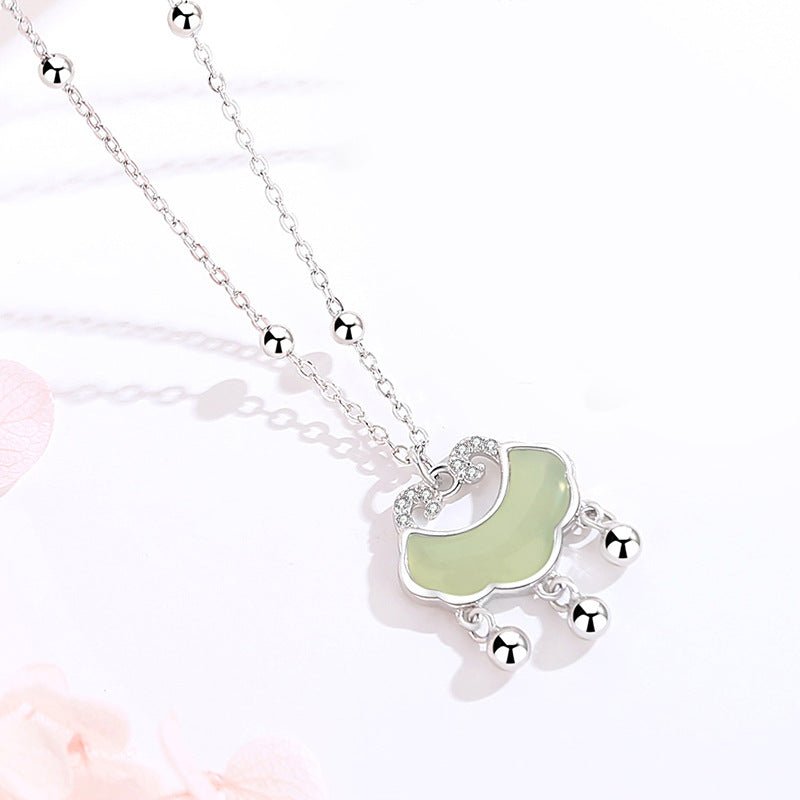 traditional necklace with jade pendant - 925 silver hetian longevity lock | star8s